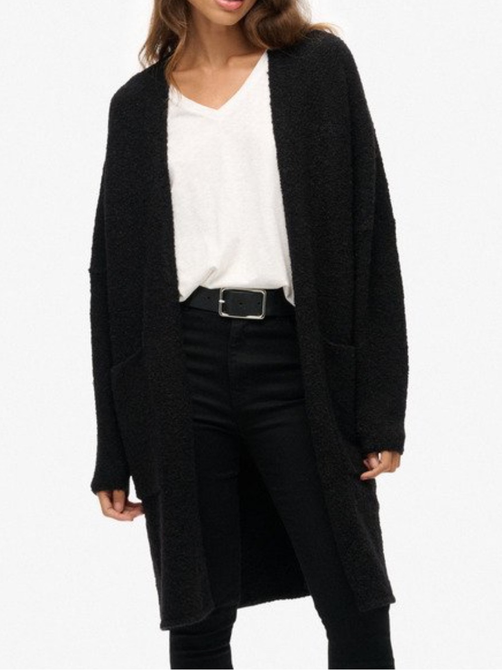 Superdry | Black Open Front Relaxed Fit Cardigan